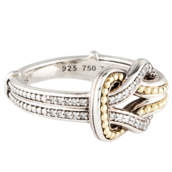 LAGOS DIAMOND NEWPORT 18K YELLOW GOLD & STERLING SILVER 925 KNOT BAND RING - Picture 4 of 9